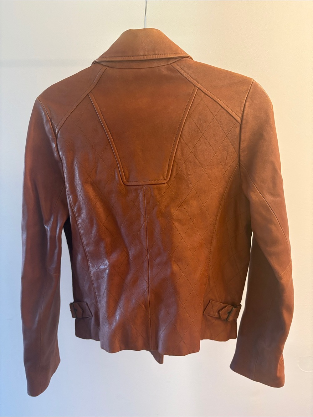 GAP Light Brown Quilted Leather Moto Jacket - Picture 2 of 7
